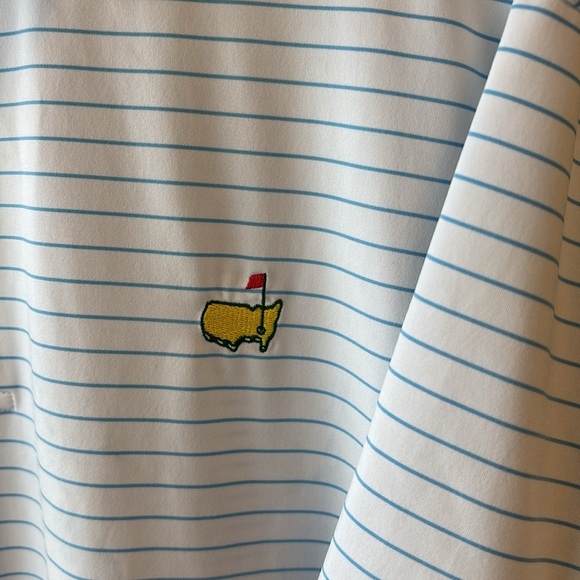 Masters Tech White Blue Striped Men's Polo Shirt - Picture 3 of 5